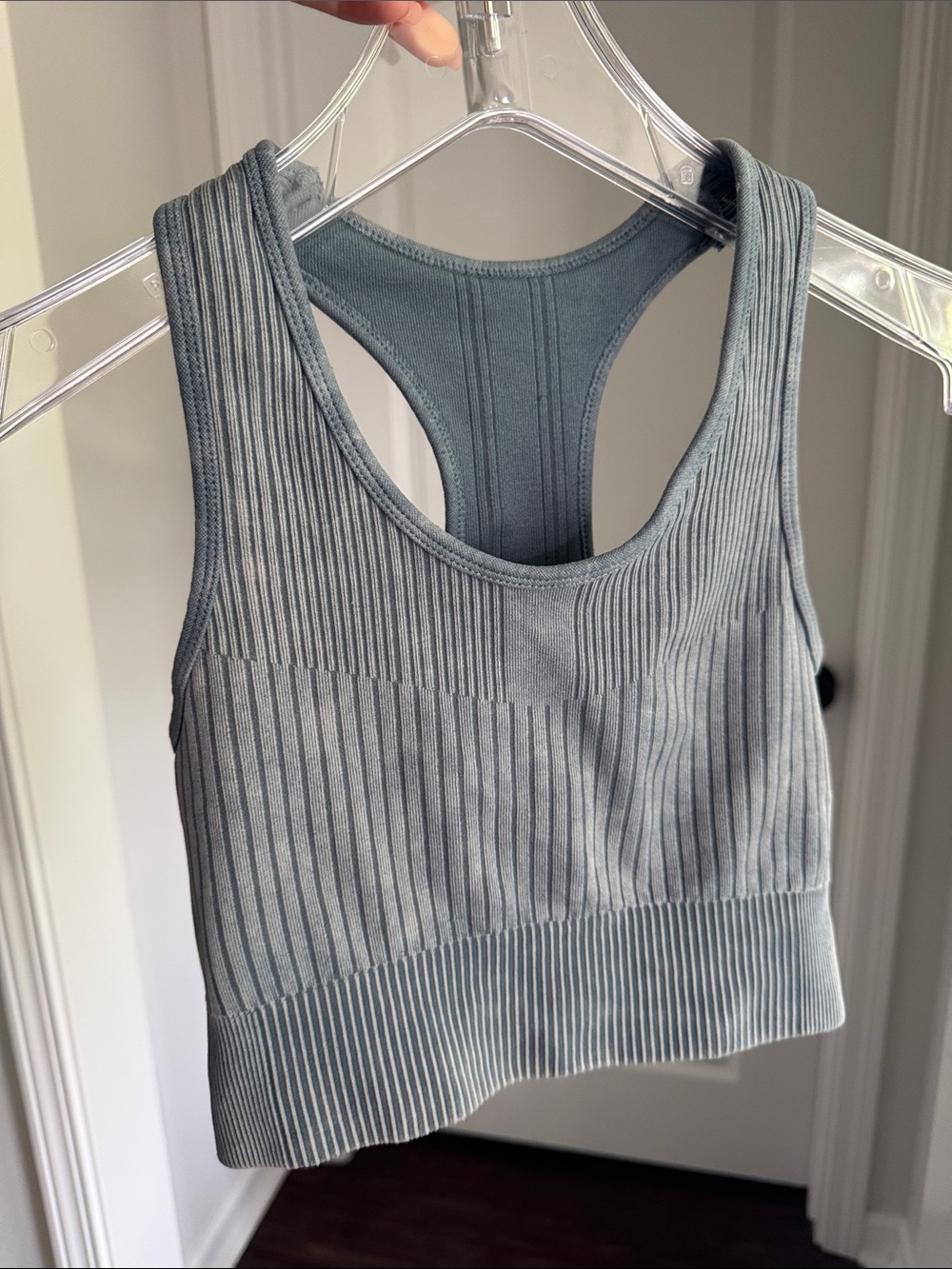 Ribbed Racerback Crop Top - Heather Distressed Slate Blue